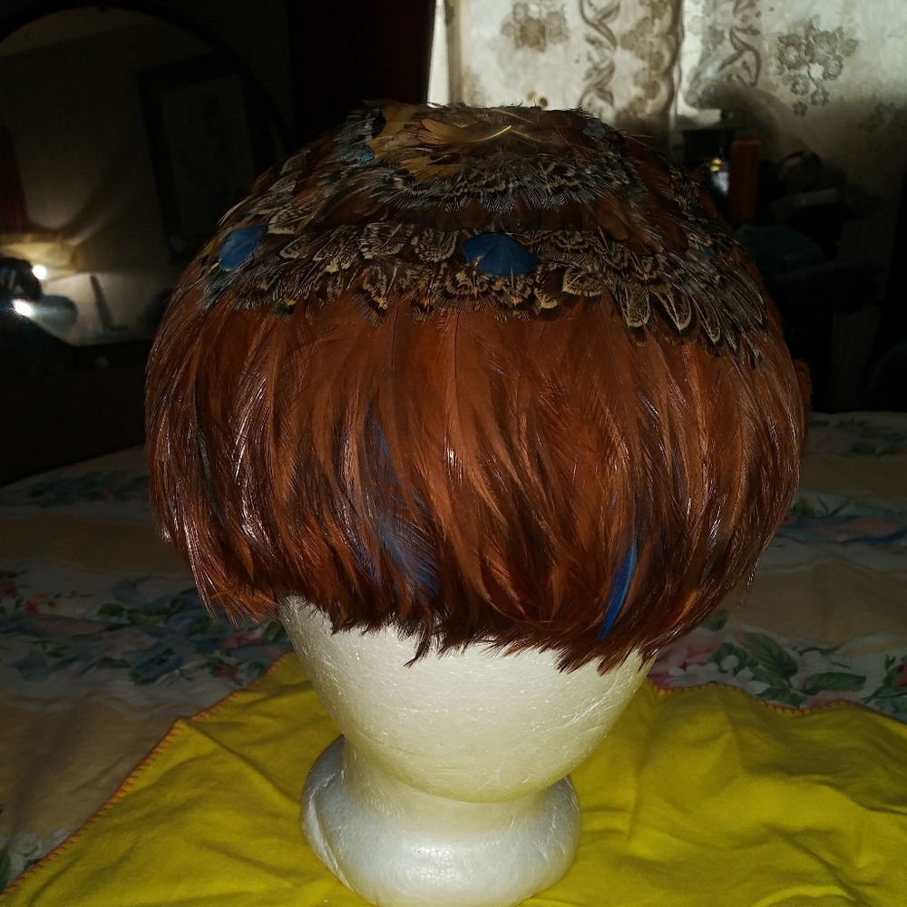 Vintage PEACOCK FEATHER Headband Hat